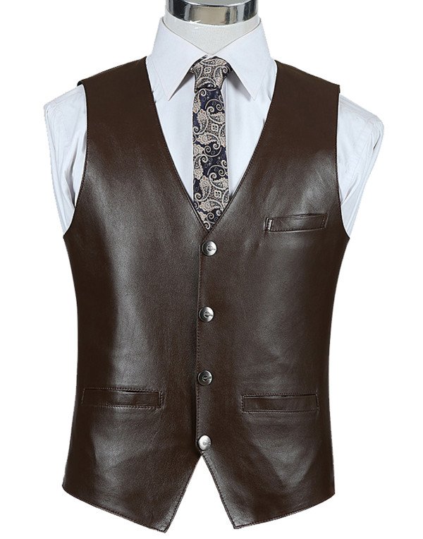 Genuine Sheep Leather Formal Waistcoat for Men in Brown and Black color WC07